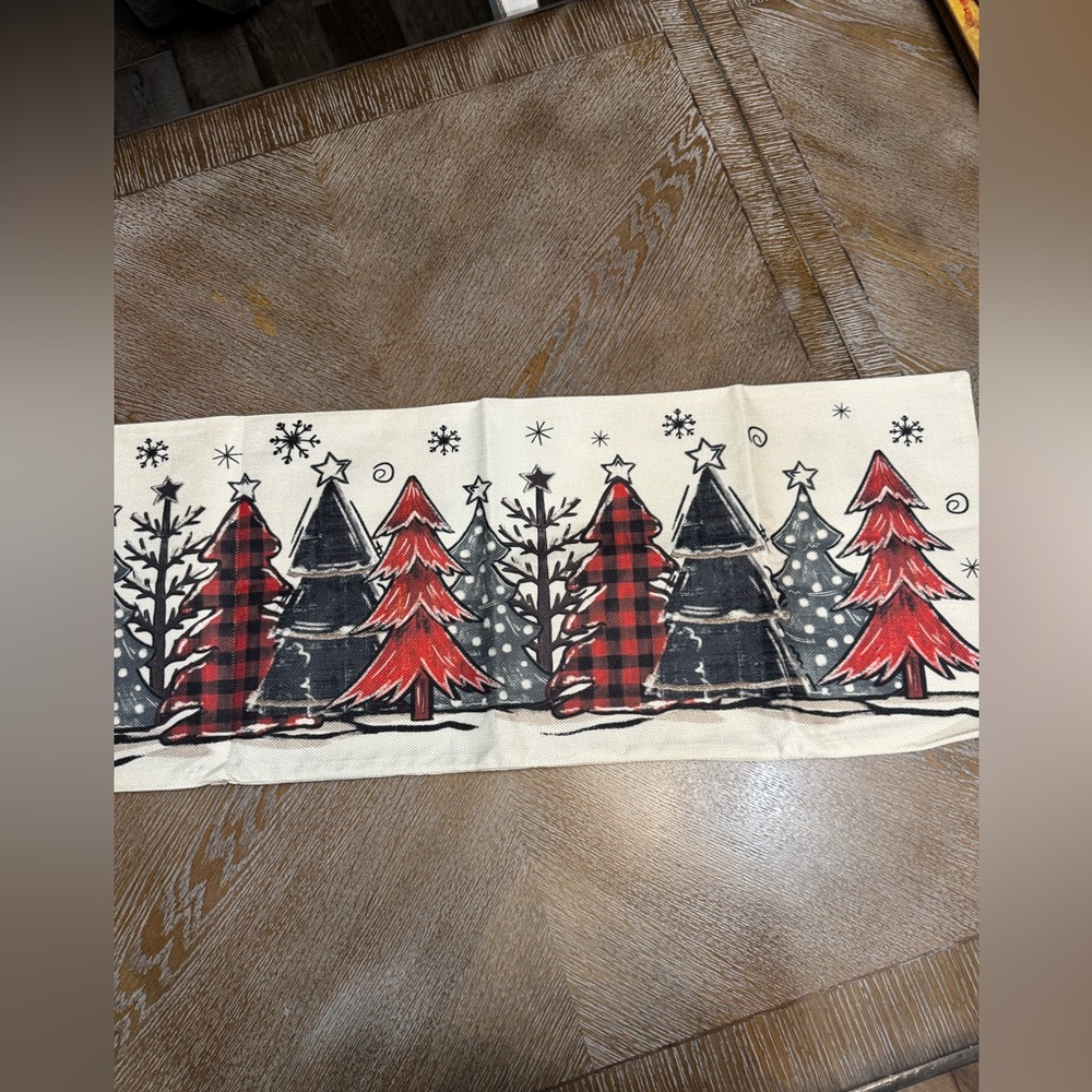 Christmas Tree Scene Pillowcase/Table Runner  Width 13” Length 34.5”